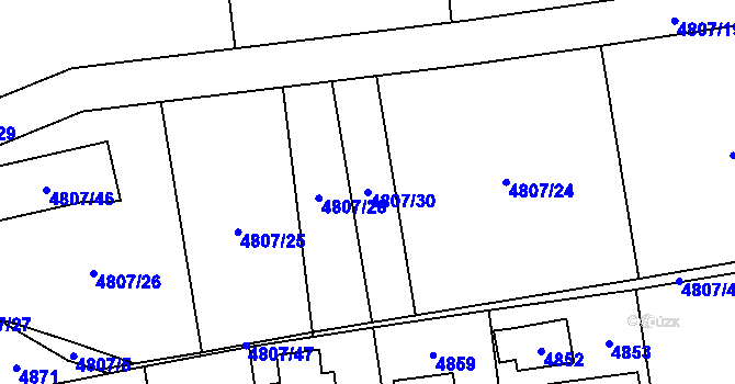 Parcela st. 4807/30 v KÚ Černošice, Katastrální mapa