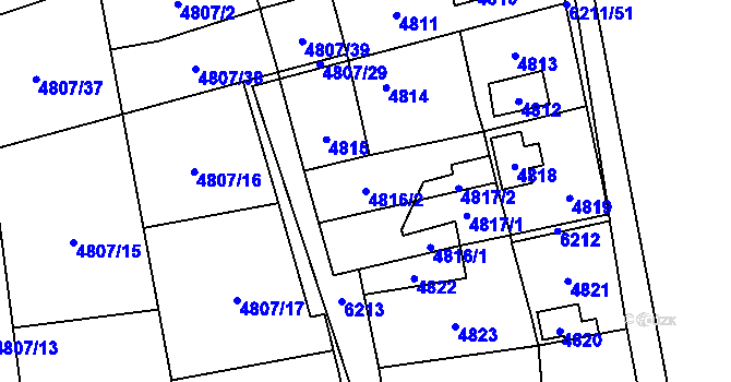 Parcela st. 4816/2 v KÚ Černošice, Katastrální mapa
