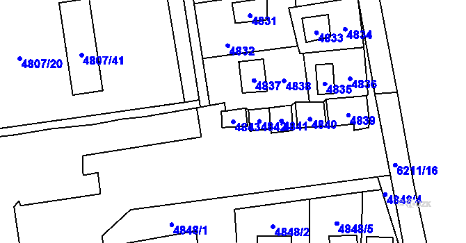 Parcela st. 4843 v KÚ Černošice, Katastrální mapa