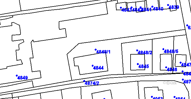 Parcela st. 4848/1 v KÚ Černošice, Katastrální mapa