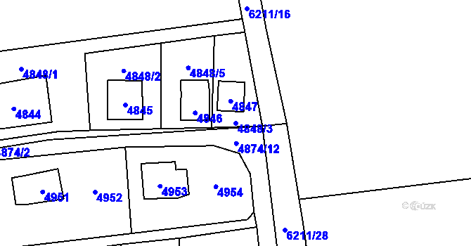 Parcela st. 4848/3 v KÚ Černošice, Katastrální mapa