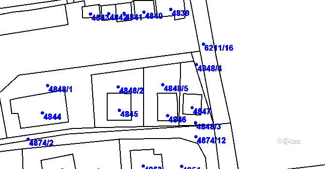 Parcela st. 4848/5 v KÚ Černošice, Katastrální mapa