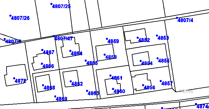 Parcela st. 4858 v KÚ Černošice, Katastrální mapa