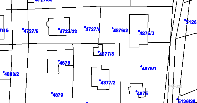 Parcela st. 4877/3 v KÚ Černošice, Katastrální mapa