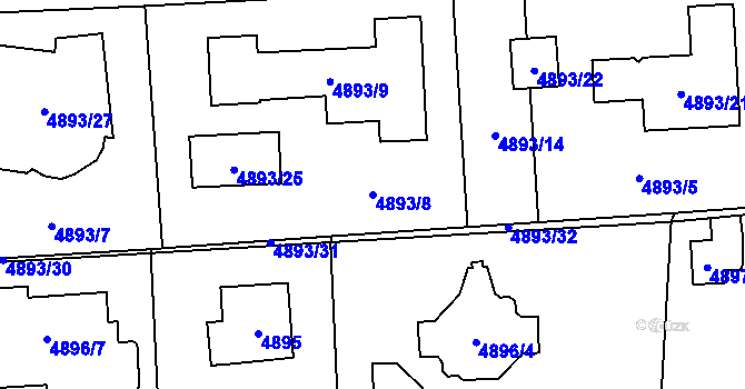 Parcela st. 4893/8 v KÚ Černošice, Katastrální mapa
