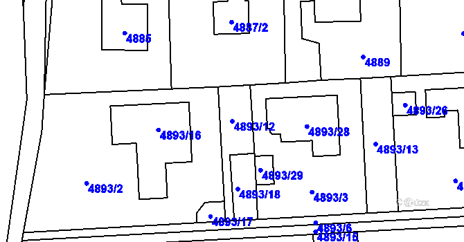 Parcela st. 4893/12 v KÚ Černošice, Katastrální mapa