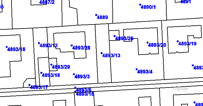 Parcela st. 4893/13 v KÚ Černošice, Katastrální mapa