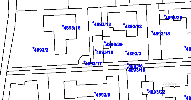 Parcela st. 4893/18 v KÚ Černošice, Katastrální mapa