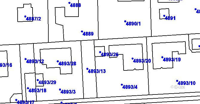 Parcela st. 4893/26 v KÚ Černošice, Katastrální mapa