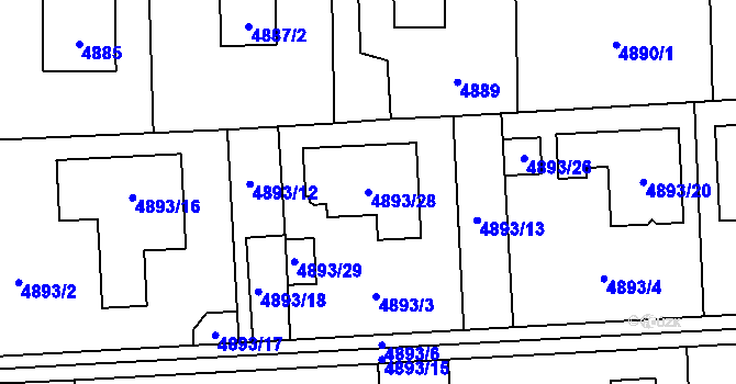 Parcela st. 4893/28 v KÚ Černošice, Katastrální mapa