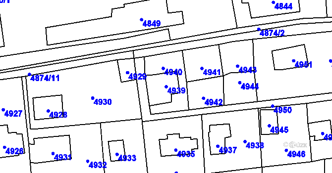 Parcela st. 4939 v KÚ Černošice, Katastrální mapa