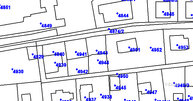 Parcela st. 4943 v KÚ Černošice, Katastrální mapa