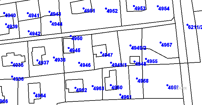 Parcela st. 4947 v KÚ Černošice, Katastrální mapa