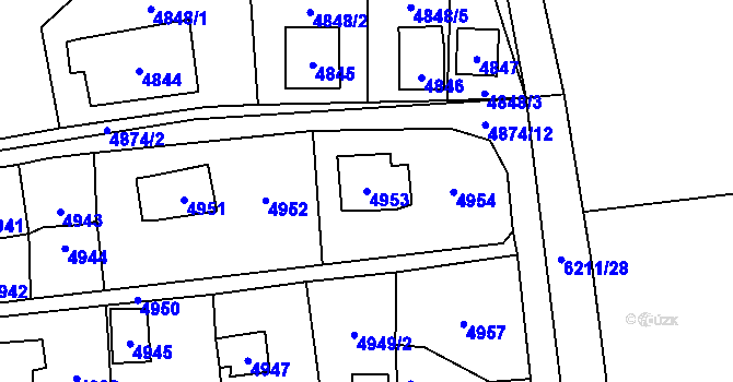 Parcela st. 4953 v KÚ Černošice, Katastrální mapa