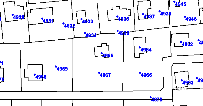 Parcela st. 4966 v KÚ Černošice, Katastrální mapa