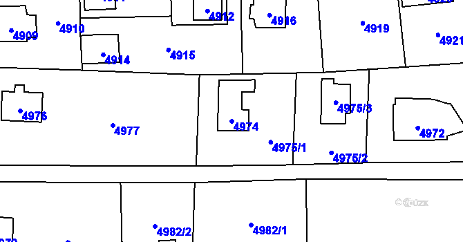 Parcela st. 4974 v KÚ Černošice, Katastrální mapa