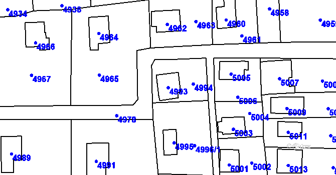 Parcela st. 4993 v KÚ Černošice, Katastrální mapa