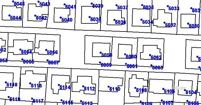 Parcela st. 5058 v KÚ Černošice, Katastrální mapa