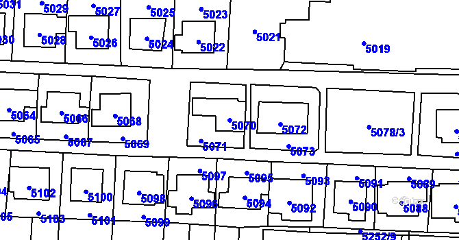 Parcela st. 5070 v KÚ Černošice, Katastrální mapa