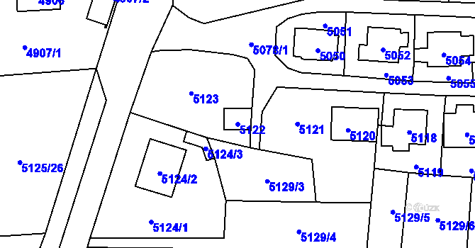 Parcela st. 5122 v KÚ Černošice, Katastrální mapa