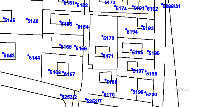 Parcela st. 5171 v KÚ Černošice, Katastrální mapa