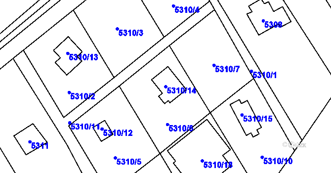 Parcela st. 5310/14 v KÚ Černošice, Katastrální mapa
