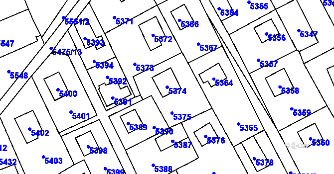 Parcela st. 5374 v KÚ Černošice, Katastrální mapa