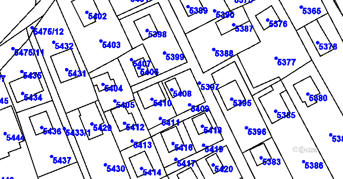 Parcela st. 5408 v KÚ Černošice, Katastrální mapa
