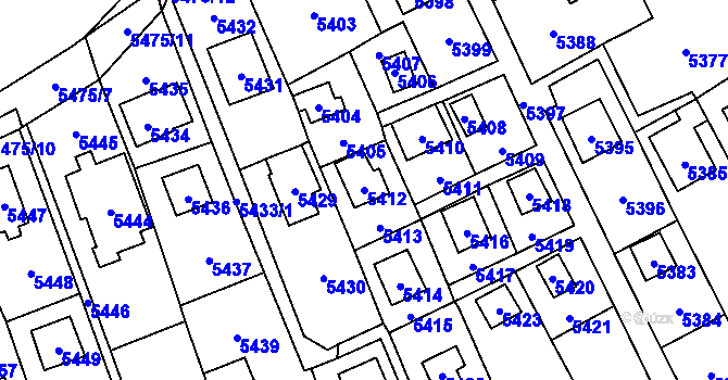 Parcela st. 5412 v KÚ Černošice, Katastrální mapa
