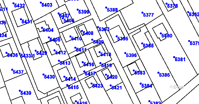 Parcela st. 5418 v KÚ Černošice, Katastrální mapa