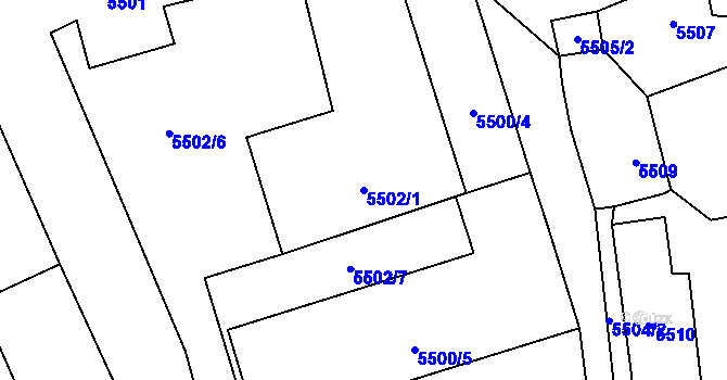 Parcela st. 5502/1 v KÚ Černošice, Katastrální mapa