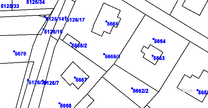 Parcela st. 5666/1 v KÚ Černošice, Katastrální mapa