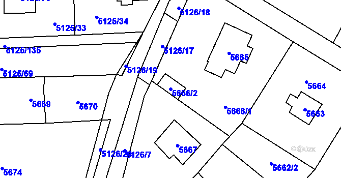 Parcela st. 5666/2 v KÚ Černošice, Katastrální mapa