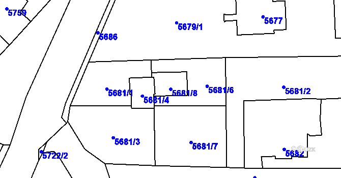Parcela st. 5681/8 v KÚ Černošice, Katastrální mapa