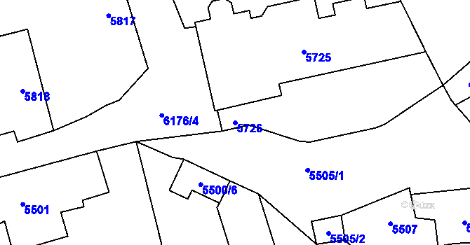 Parcela st. 5726 v KÚ Černošice, Katastrální mapa