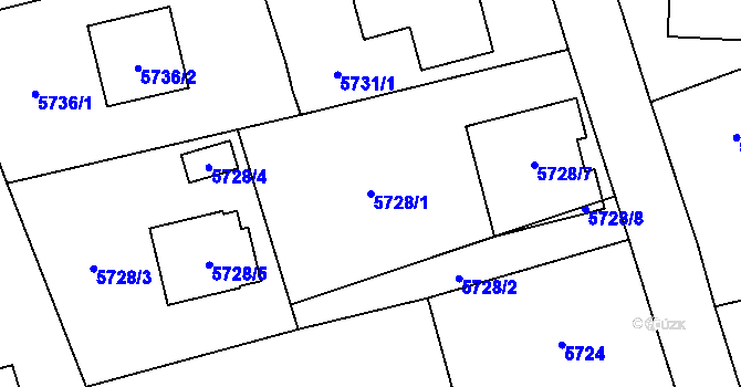 Parcela st. 5728/1 v KÚ Černošice, Katastrální mapa