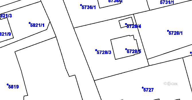 Parcela st. 5728/3 v KÚ Černošice, Katastrální mapa