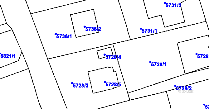 Parcela st. 5728/4 v KÚ Černošice, Katastrální mapa