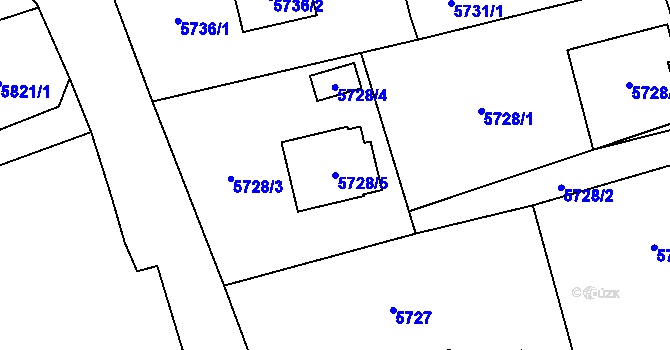 Parcela st. 5728/5 v KÚ Černošice, Katastrální mapa