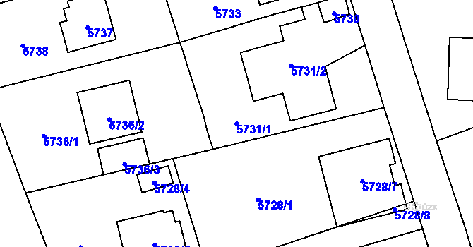 Parcela st. 5731/1 v KÚ Černošice, Katastrální mapa