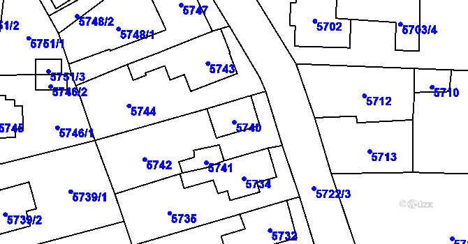 Parcela st. 5740 v KÚ Černošice, Katastrální mapa
