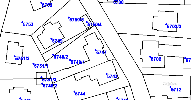 Parcela st. 5747 v KÚ Černošice, Katastrální mapa