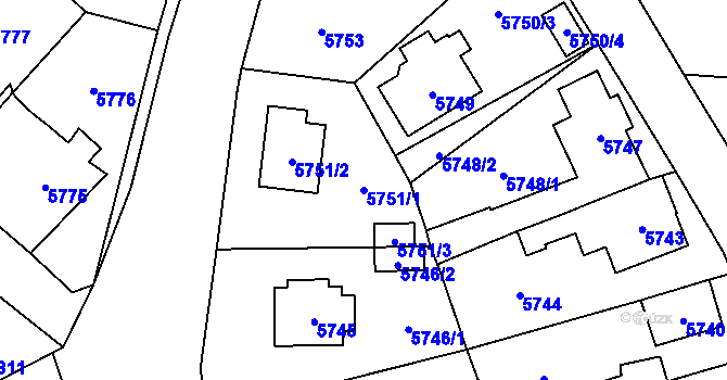Parcela st. 5751/1 v KÚ Černošice, Katastrální mapa