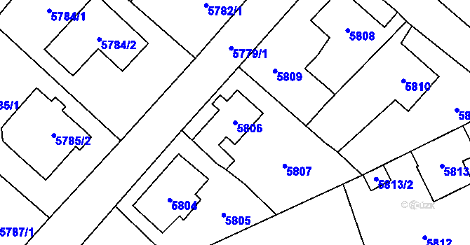 Parcela st. 5806 v KÚ Černošice, Katastrální mapa