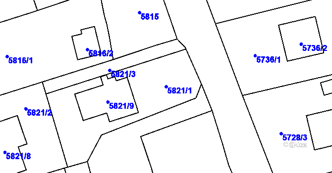 Parcela st. 5821/1 v KÚ Černošice, Katastrální mapa