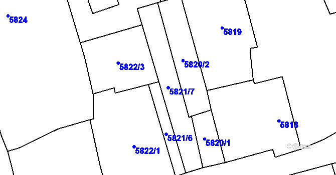 Parcela st. 5821/7 v KÚ Černošice, Katastrální mapa