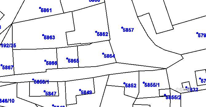 Parcela st. 5864 v KÚ Černošice, Katastrální mapa