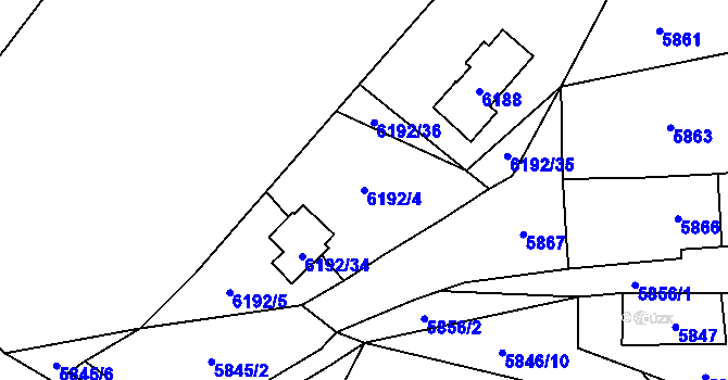Parcela st. 6192/4 v KÚ Černošice, Katastrální mapa