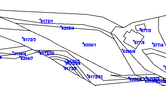 Parcela st. 6205/1 v KÚ Černošice, Katastrální mapa