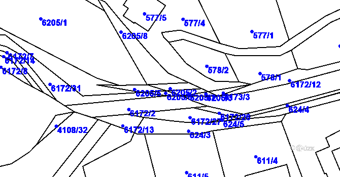 Parcela st. 6205/2 v KÚ Černošice, Katastrální mapa